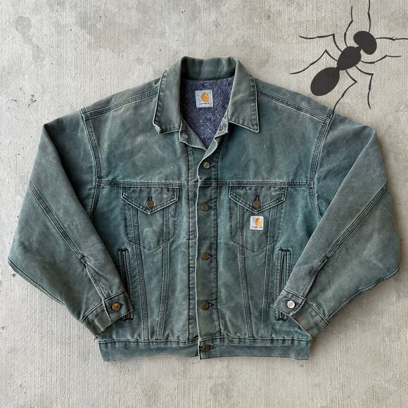 Vintage Y2K Carhartt Green trucker work wear jacket - Picture 1 of 8